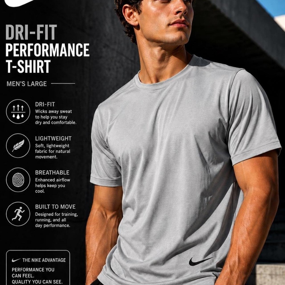 Nike Dri-FIT Gray Athletic T-Shirt Men's Large Performance Activewear